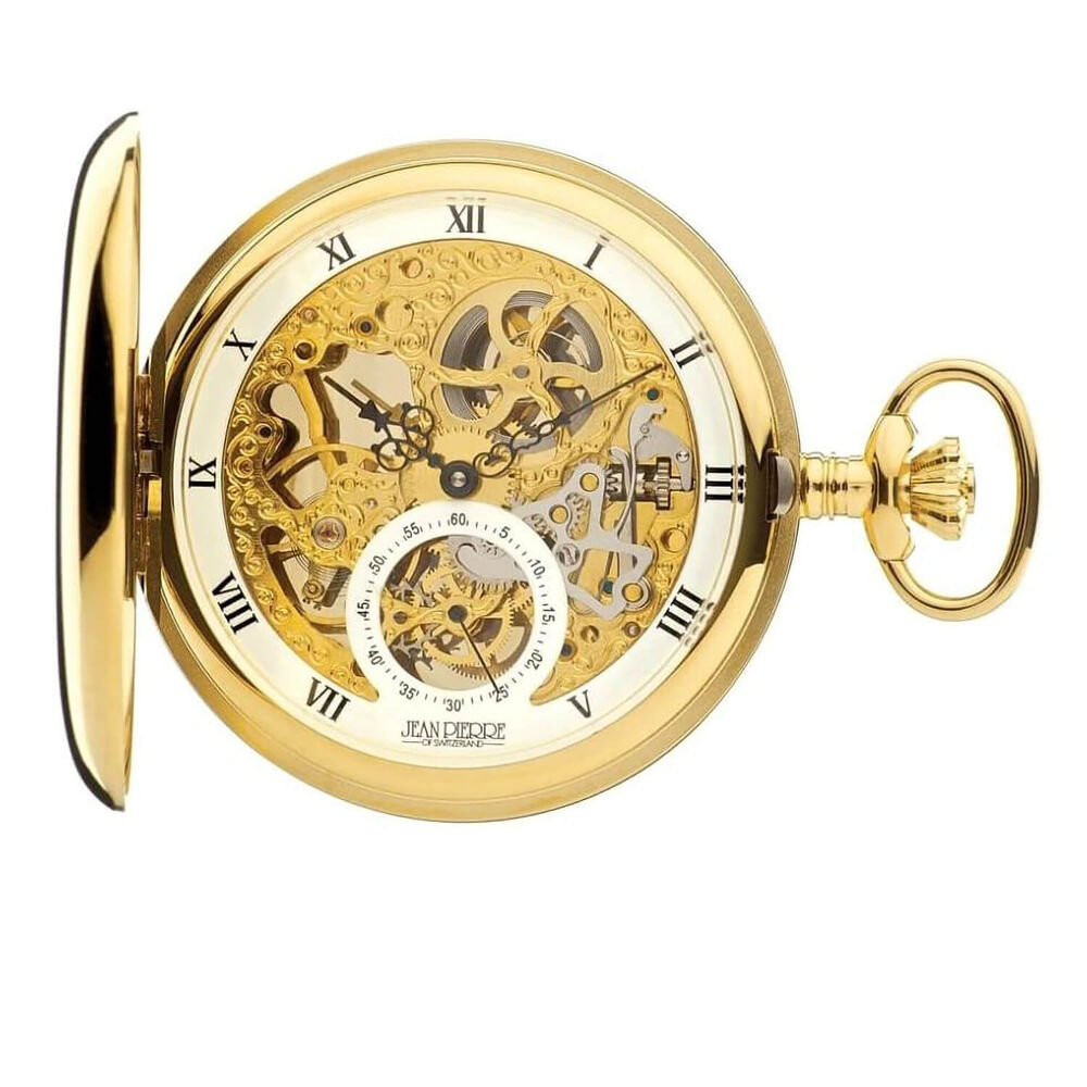 Jean Pierre Yellow Gold Plated Mechanical Double Hunter Pocket Watch