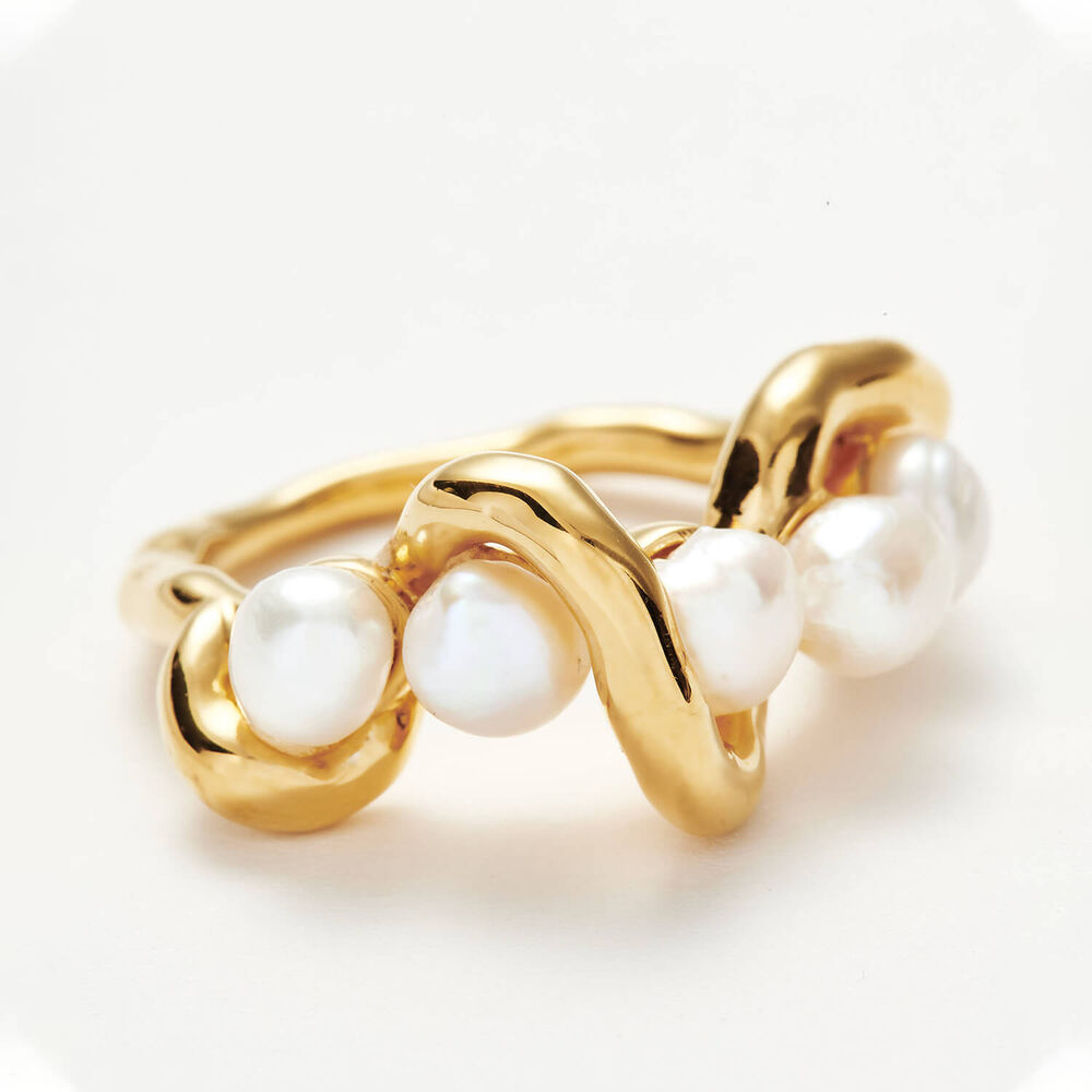 Missoma 18ct Gold Vermeil Sterling Silver Molten Pearl Twisted Stacking Ring (UK Size N)