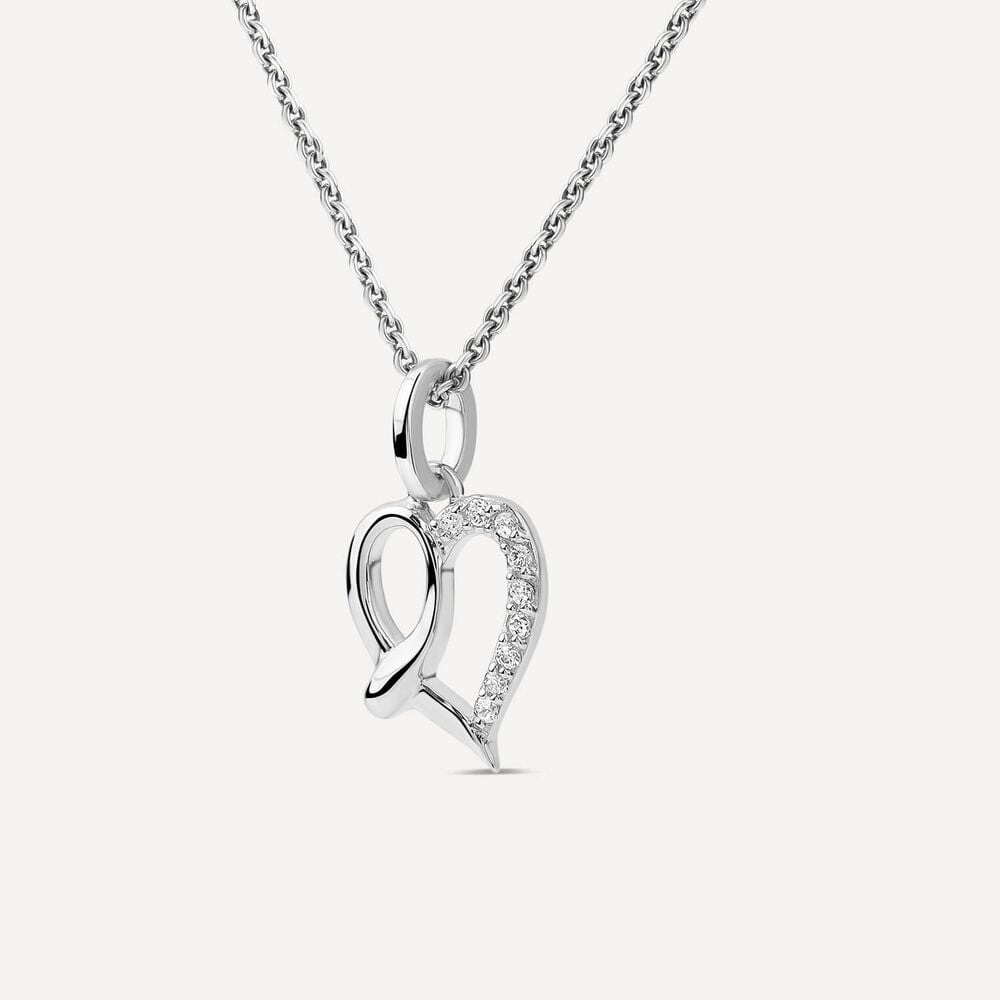 Sterling Silver Cubic Zirconia Heart Polished Centre Tail Pendant