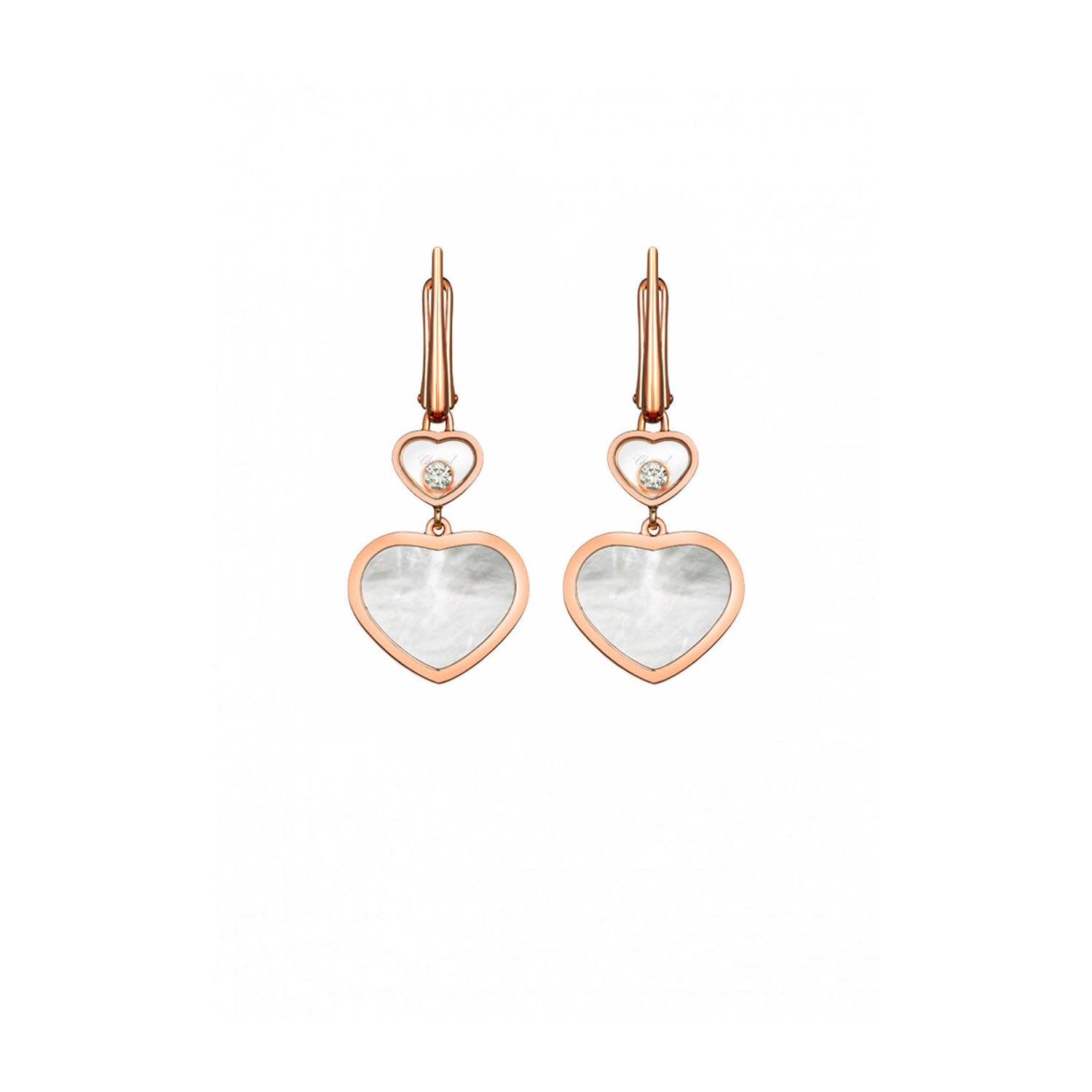 Chopard 18ct Rose Gold Diamond Pearl Happy Hearts Earrings