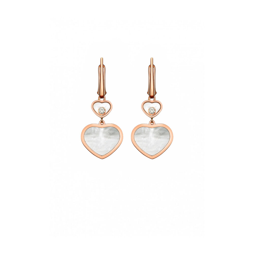 Chopard 18ct Rose Gold Diamond & Pearl Happy Hearts Earrings image number 0
