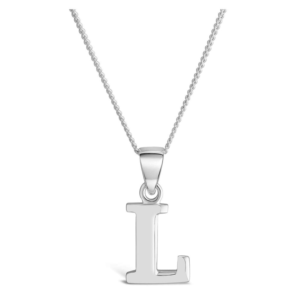 Sterling Silver Block Initial L Pendant (Chain Included)