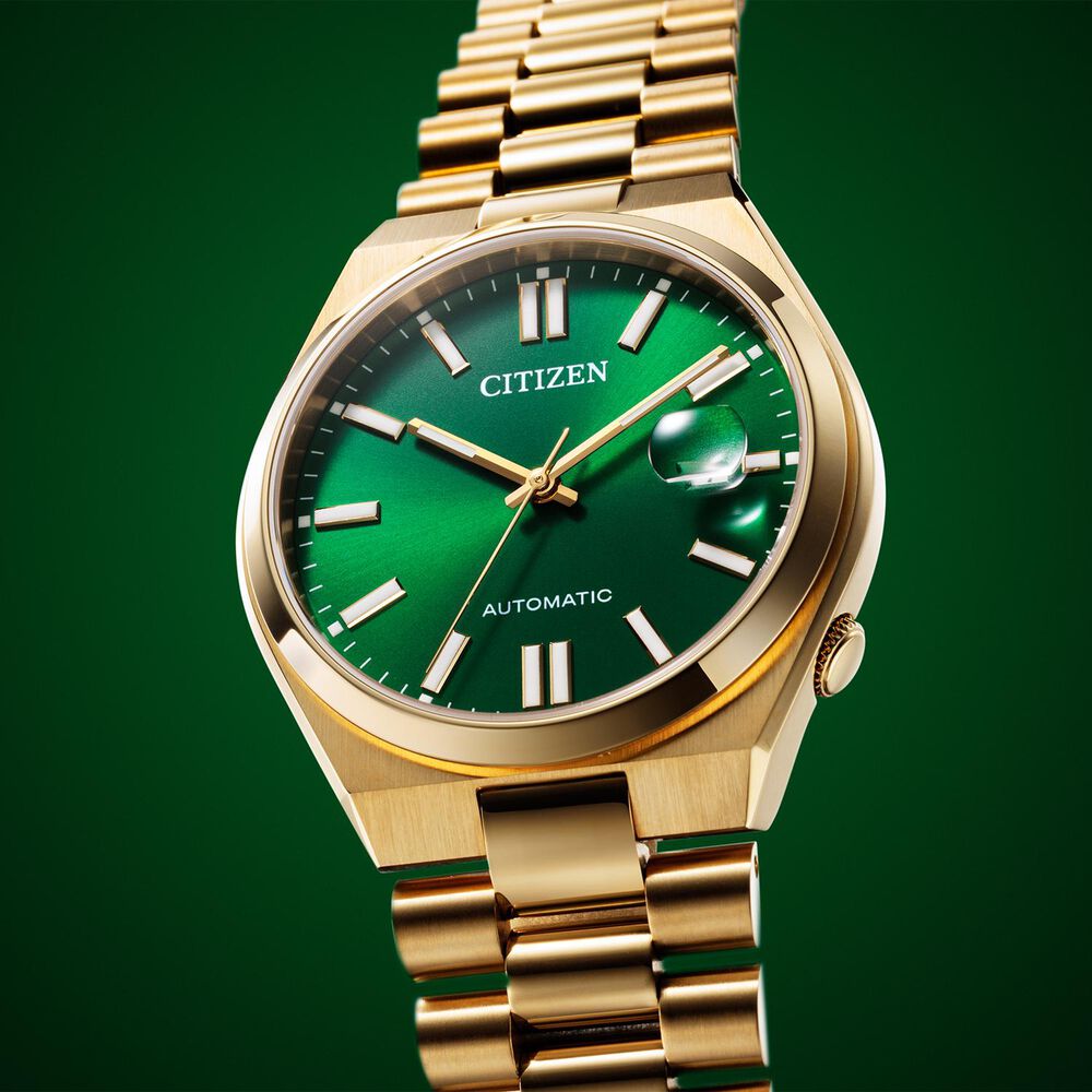 Citizen Tsuyosa 40mm Green Dial Yellow Gold Tone Steel Bracelet Watch image number 9