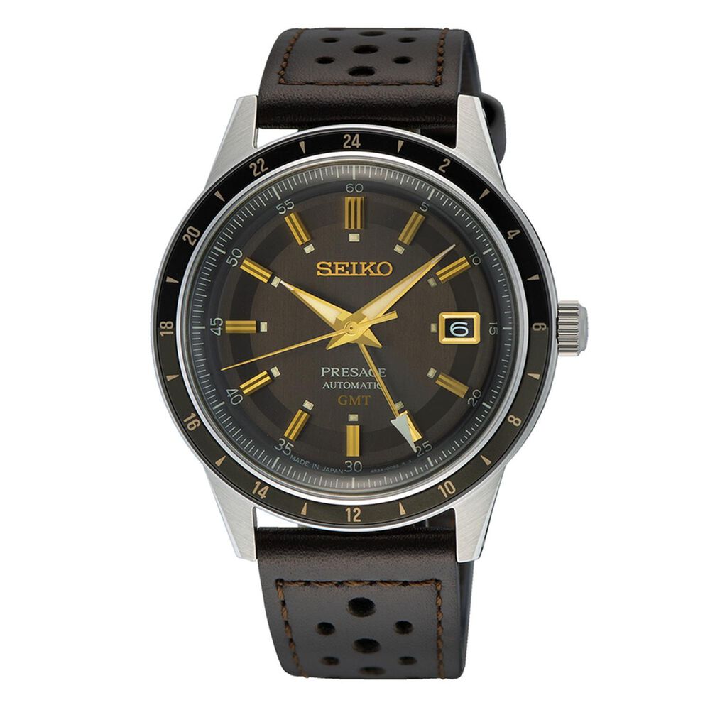 Seiko Presage Style60's 'Fume' 40mm Grey Dial Black Leather Strap Watch