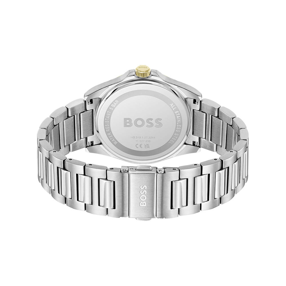 BOSS Strike 41mm Green Textured Dial Gold Tone Bezel Steel Bracelet Watch