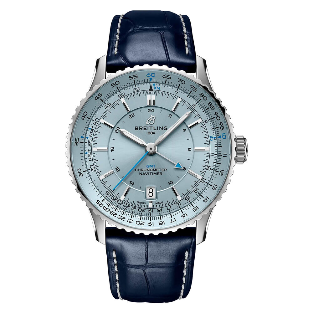 Breitling Navitimer Automatic GMT 41mm Blue Dial Leather Strap Watch image number 0