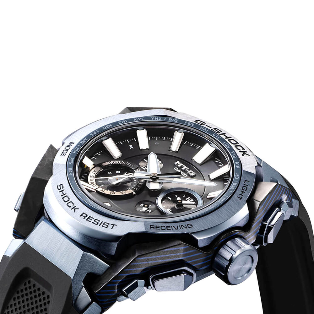 G-SHOCK MT-G 56.6mm Black Dial Blue Ion Plated Bezel Resin Strap Watch image number 2