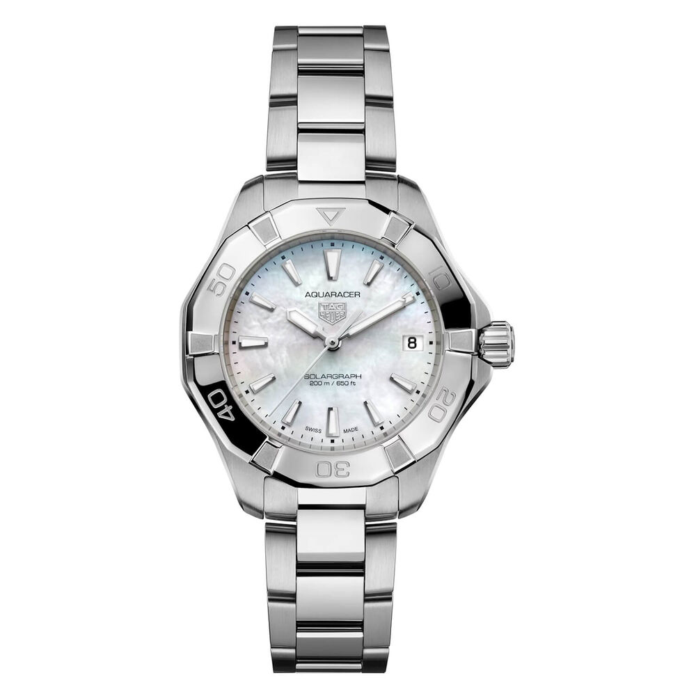 TAG Heuer Aquaracer Professional 200 Solargraph 34mm White Mother of Pearl Dial Steel Bracelet Watch