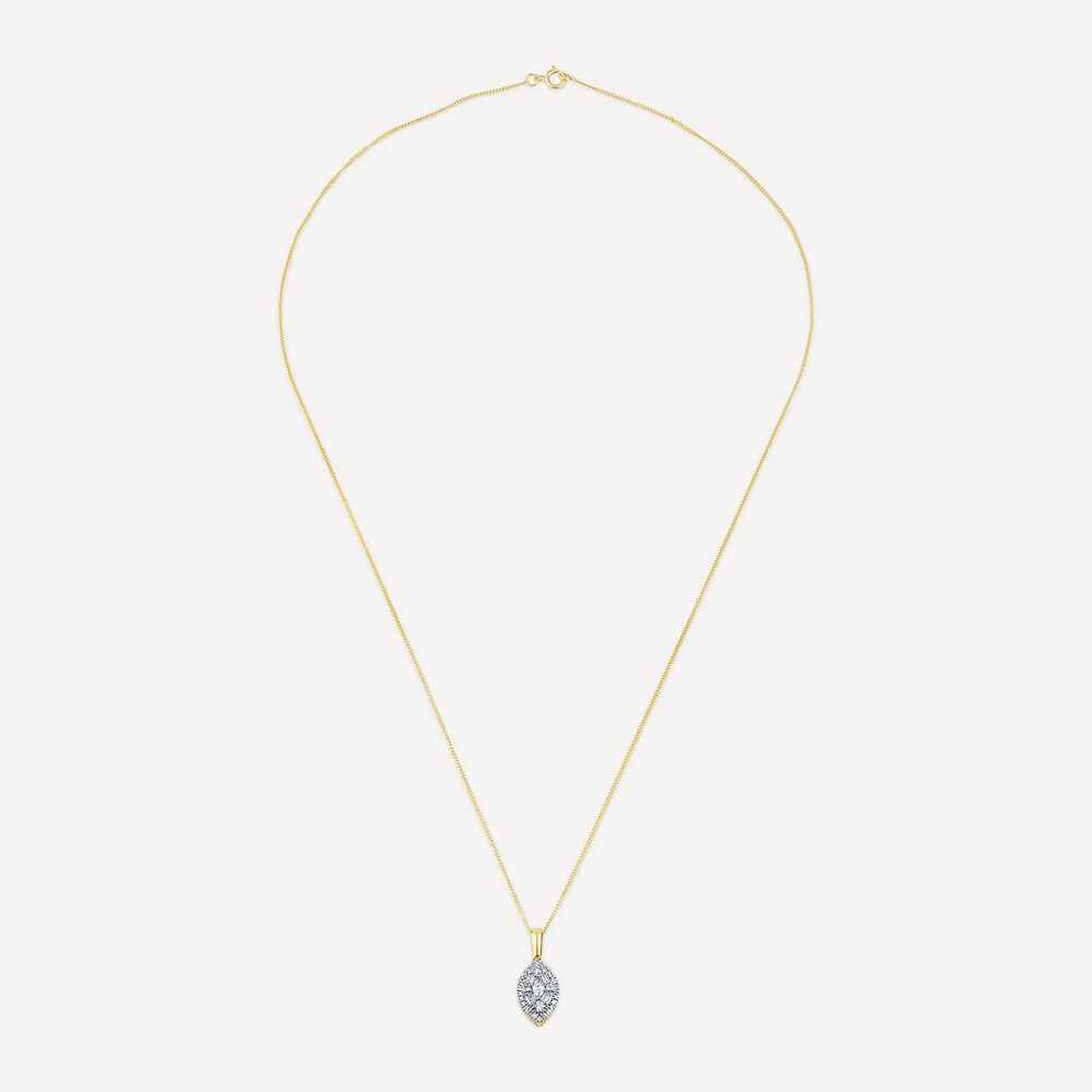 9ct Yellow Gold Marquis Shape Cluster 0.25ct Baguette Diamond Pendant image number 2