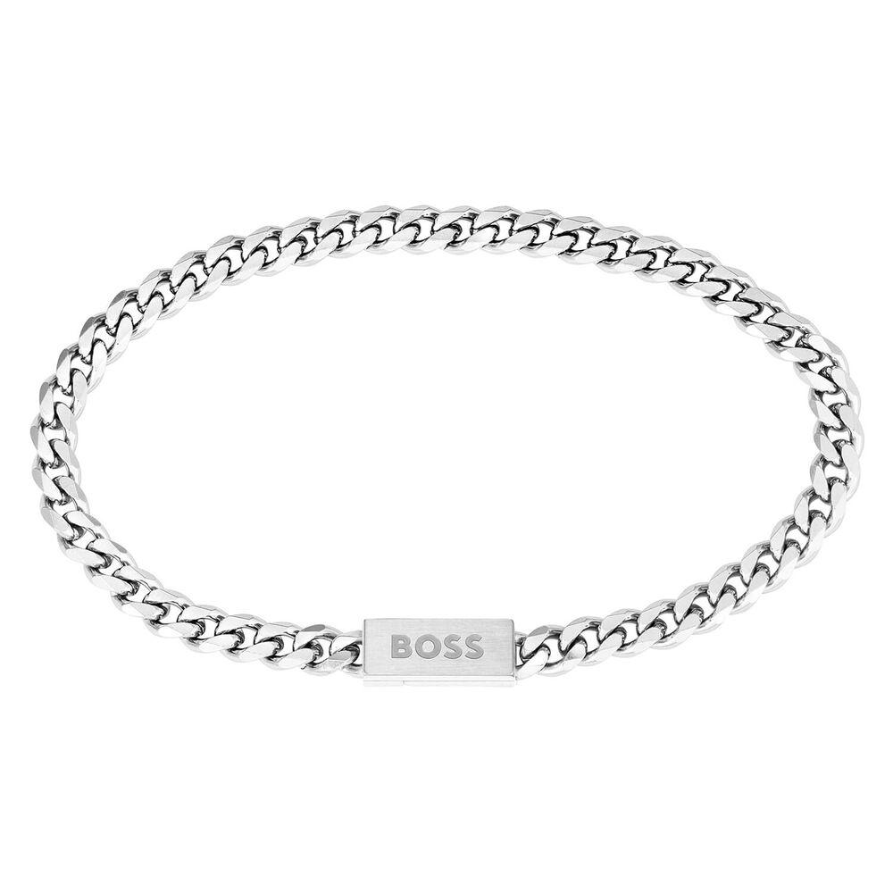 BOSS Chain For Him Stainless Steel Necklace & Bracelet & Stud Earrings Set image number 4
