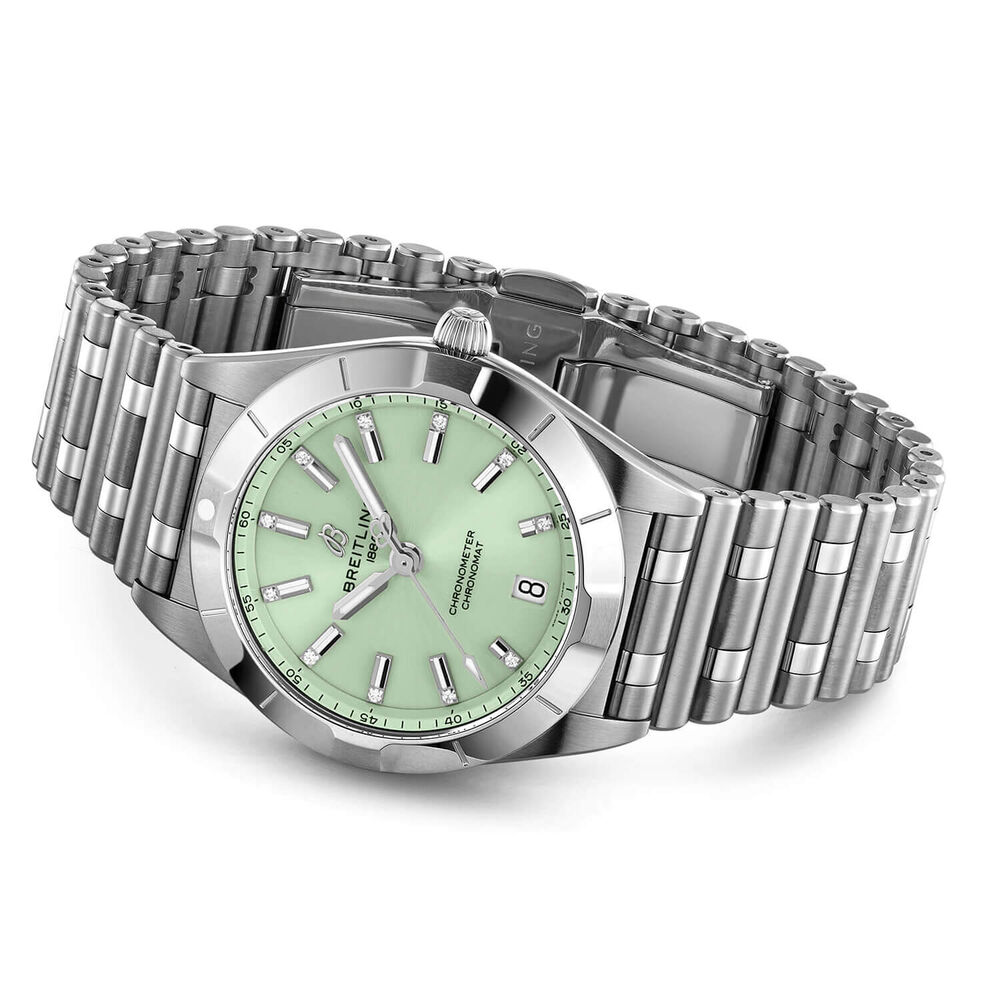 Breitling Chronomat 32mm Light Green Dial Steel Case Bracelet Watch image number 2