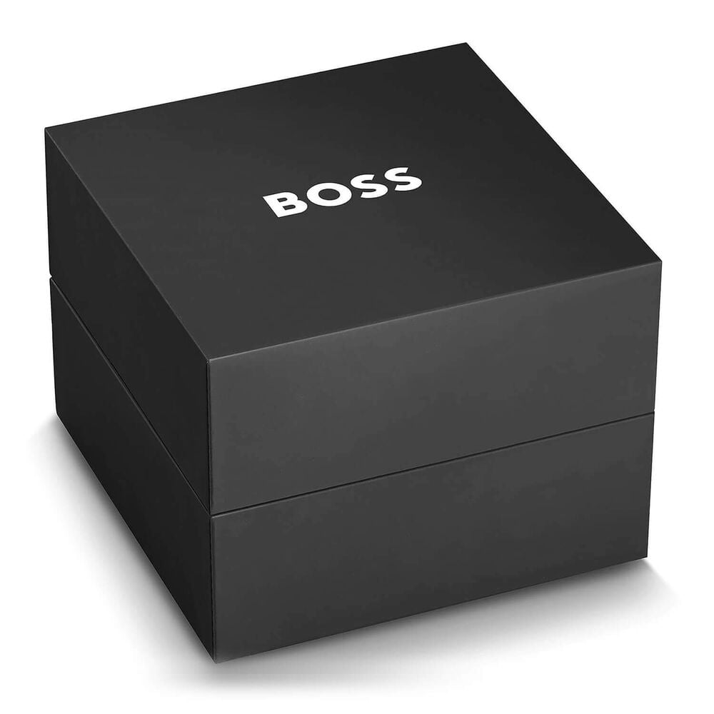 BOSS Center Court 44mm Black Chronograph Dial Brown & Black Strap Watch image number 3