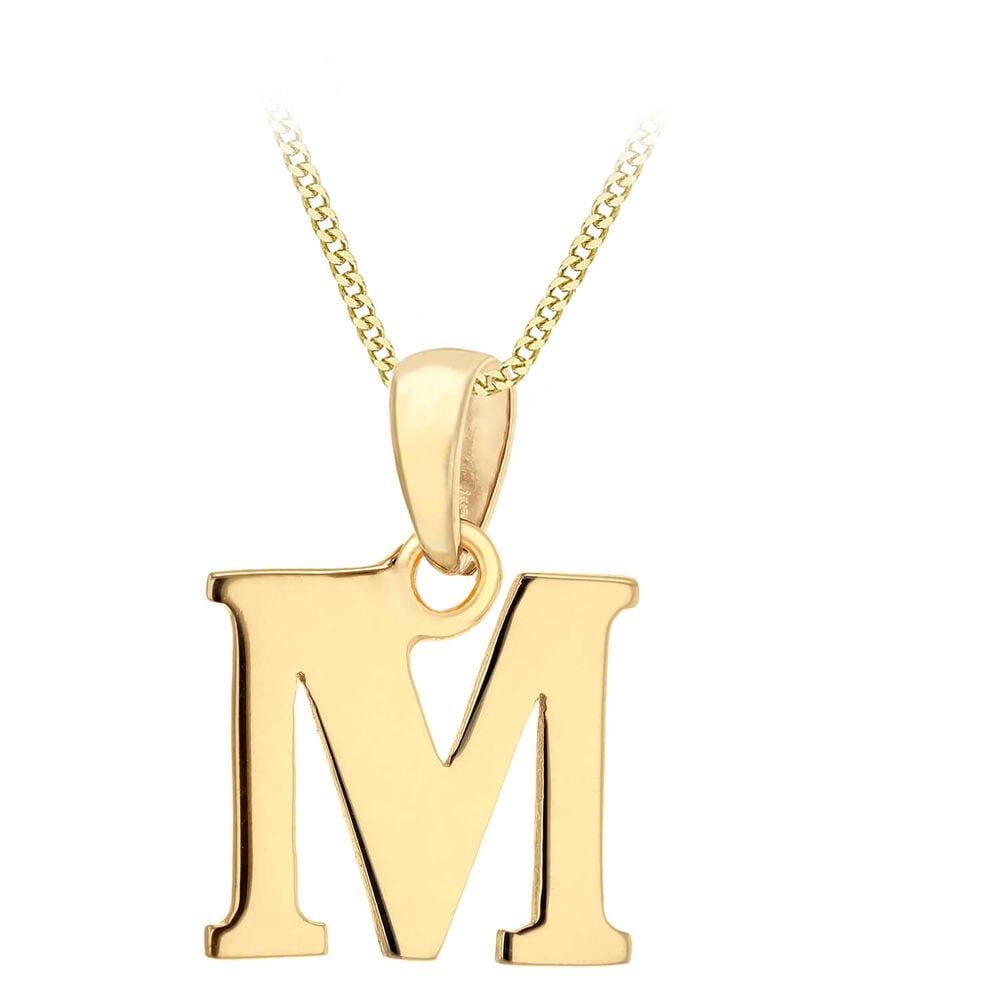 9ct Yellow Gold Plain Initial M Pendant With 16-18' Chain (Chain Included) image number 0
