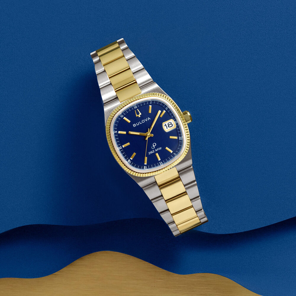 Bulova Super Seville 38mm Blue Dial Two Tone Steel Bracelet Watch image number 5