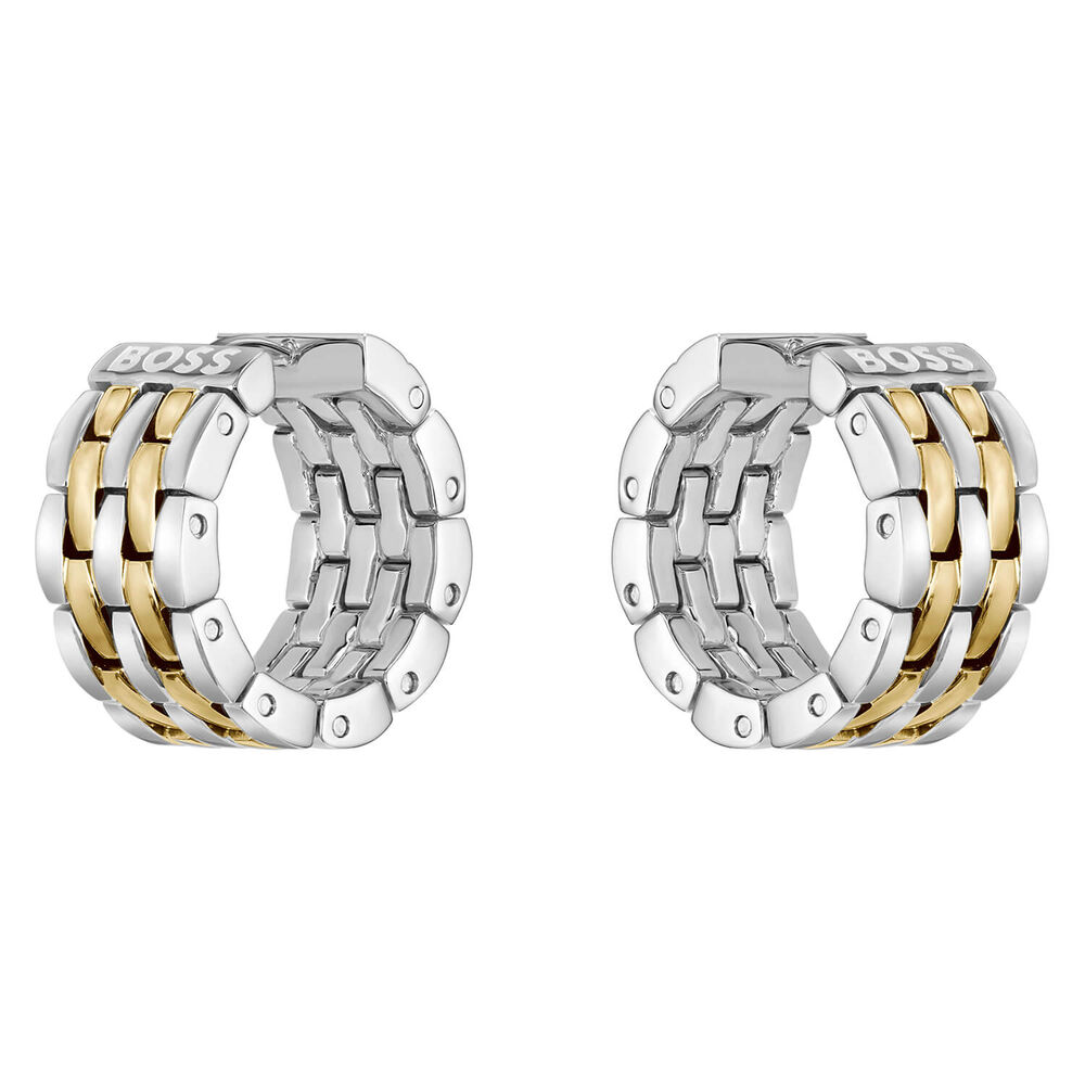BOSS Isla Two Toned IP Multi-Link Hoop Earrings image number 0