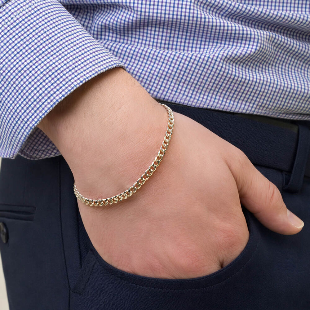 Sterling Silver Diamond Cut Curb Mens Bracelet