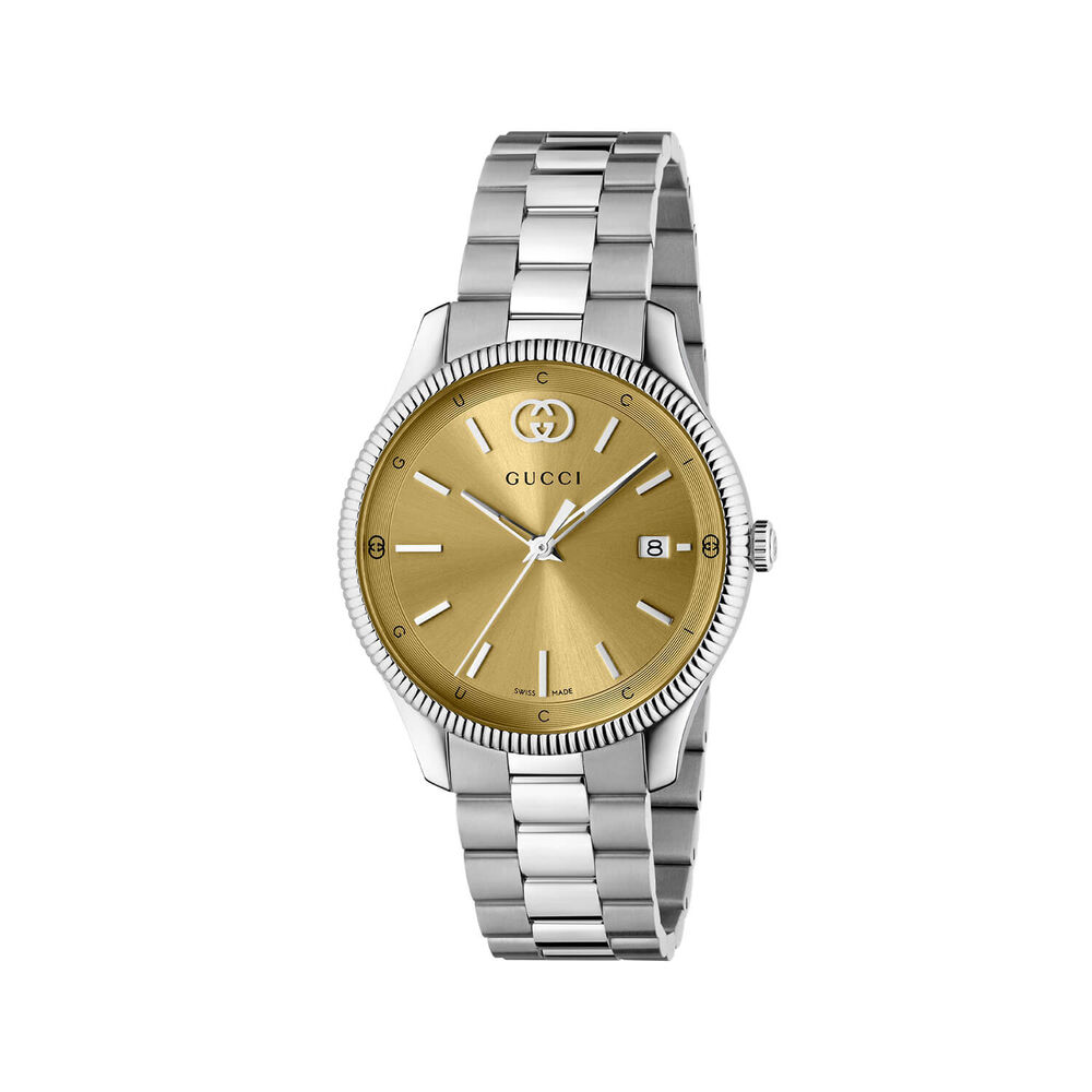 Gucci G-Timeless 38mm Gold Plated Dial Stainless Steel Bracelet Watch image number 0