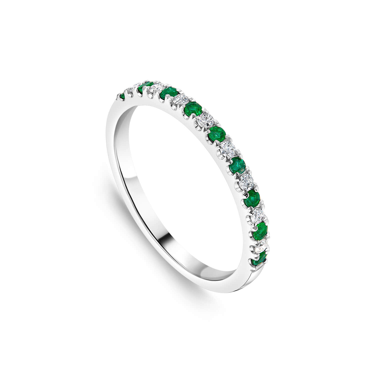 9ct White Gold Emerald 0.09ct Diamond Claw Set Eternity Ring