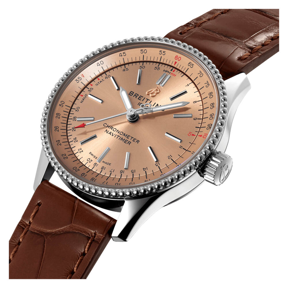 Breitling Navitimer 35mm Copper Coloured Steel Case Brown Strap Watch