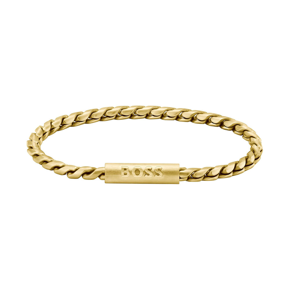 BOSS Doran Gold Tone Steel Braided Chain Bracelet