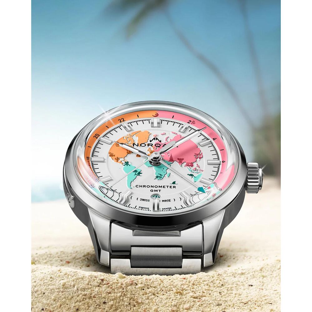 NORQAIN Freedom GMT Enjoy Life &ldquo;Holiday&rdquo; Limited Edition 40mm White Dial Steel Bracelet Watch