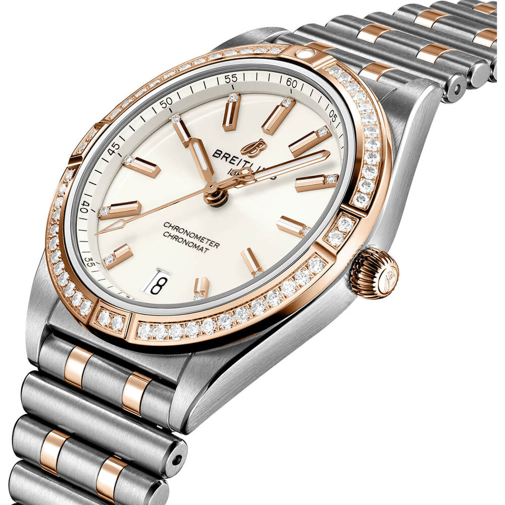 Breitling Chronomat 36mm White Diamond Steel Rose Gold Watch