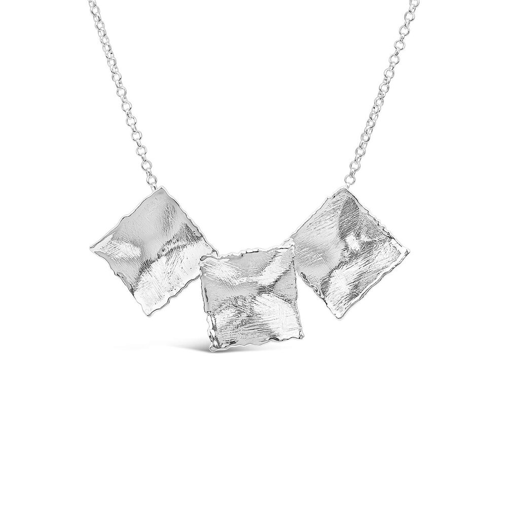 Sterling Silver Square Shaped Hammered & Brushed Finish Pendants Necklet
