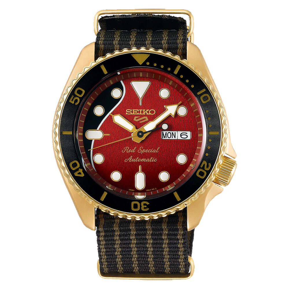 Seiko 5 Sports Brian May Red Special II Limited Edition 42.5mm Yellow Gold PVD NATO Strap Watch
