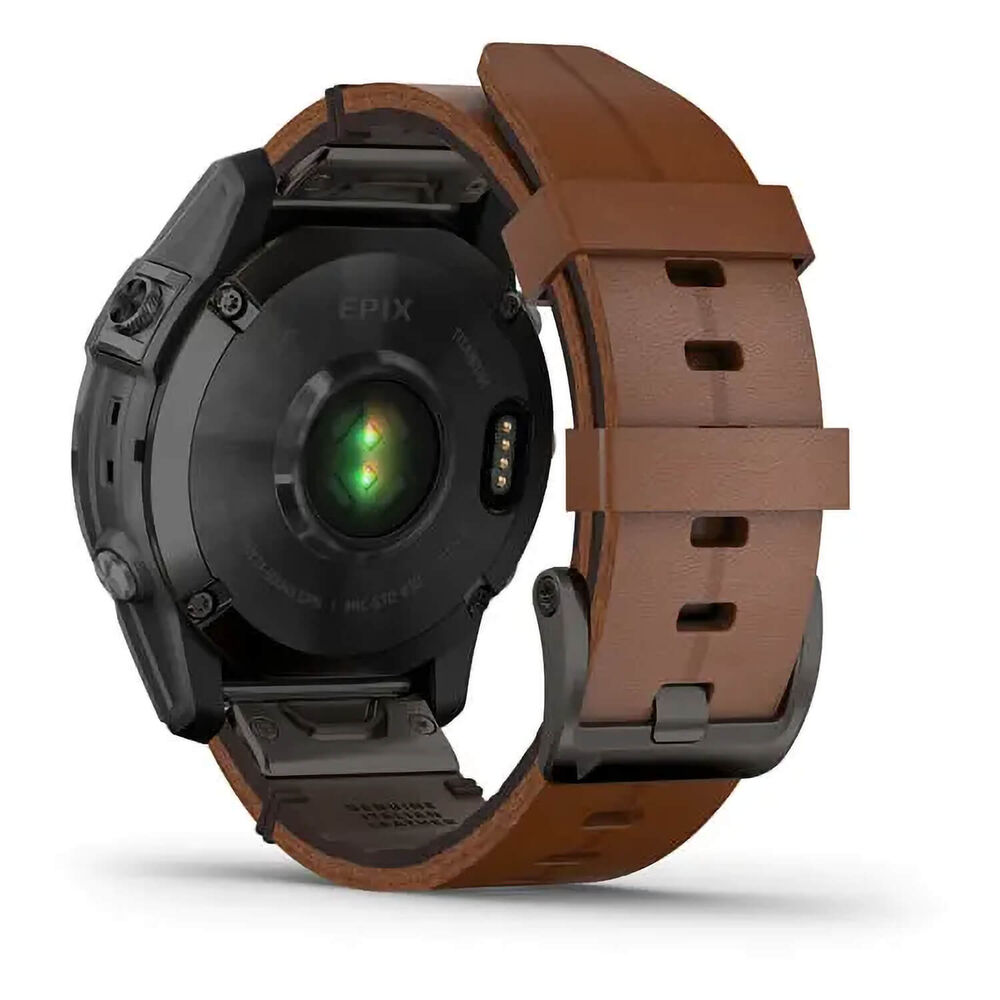 Garmin Epix Gen 2 47mm Titanium Case Brown Leather Strap Watch at