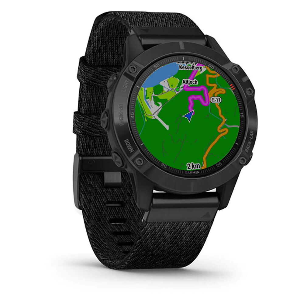 Garmin Fenix 6 Sapphire Black DLC Heathered Nylon Band Smartwatch image number 5