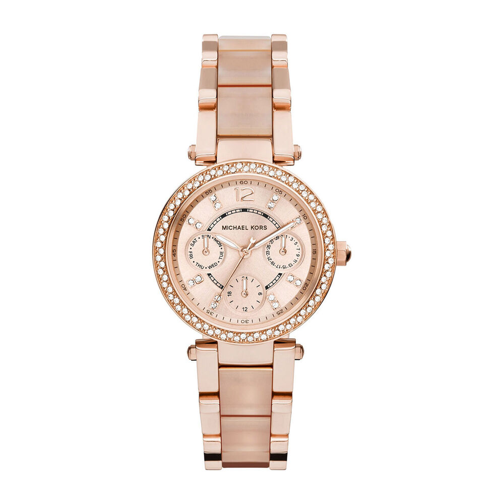 Michael Kors Parker ladies' stone set rose gold-plated bracelet watch