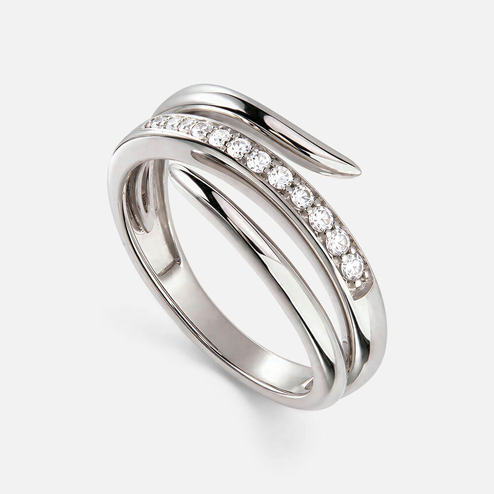 9ct White Gold 0.11ct Diamond Set Three Band Twist Ring
