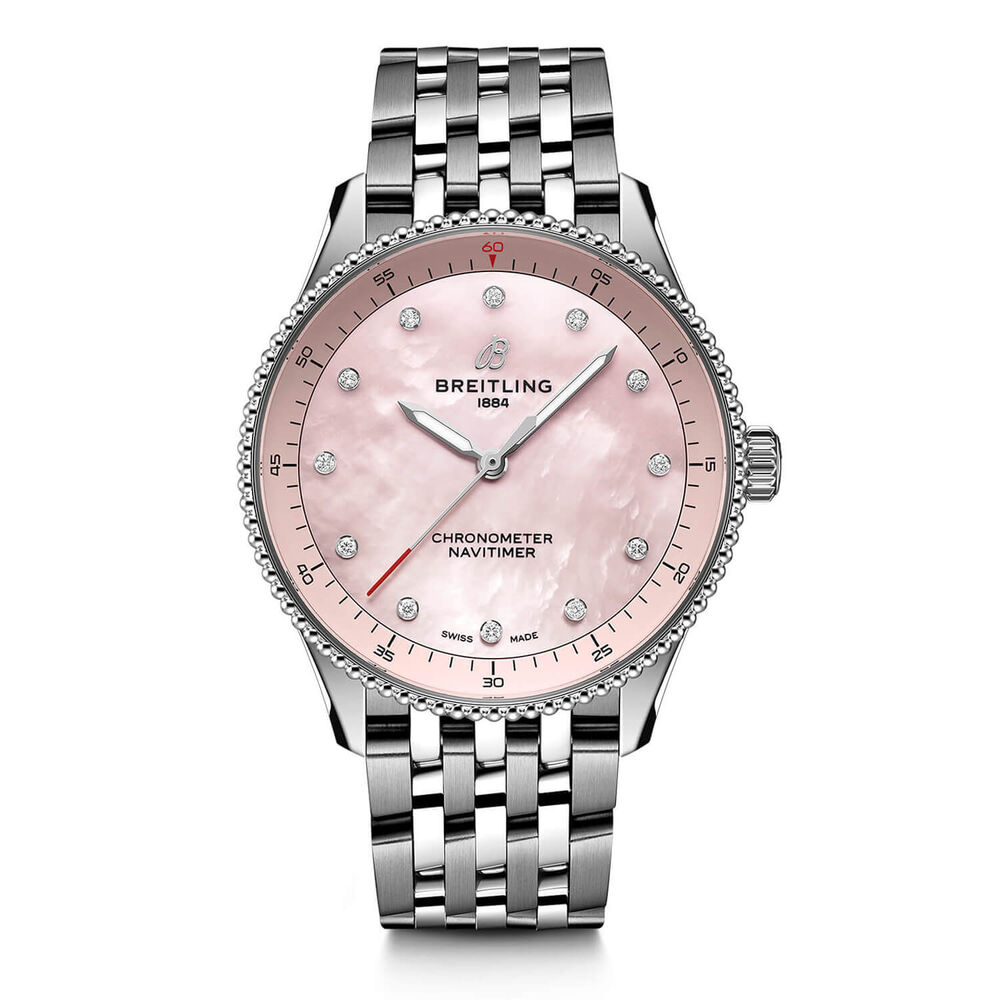 Breitling Navitimer 32mm Pink Pearlised Lab Grown Diamond Dial Bracelet Watch