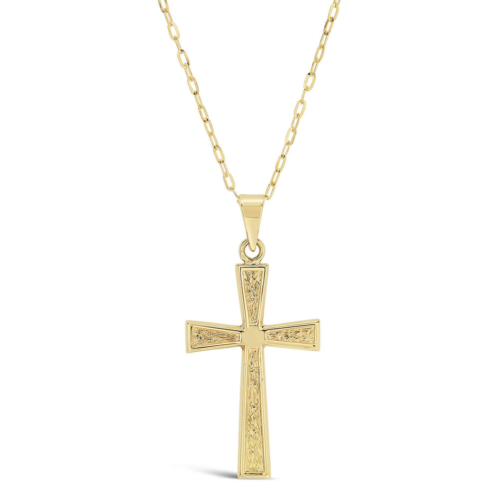 9ct Yellow Gold Patterned Cross Ladies Pendant (Chain Included) image number 0