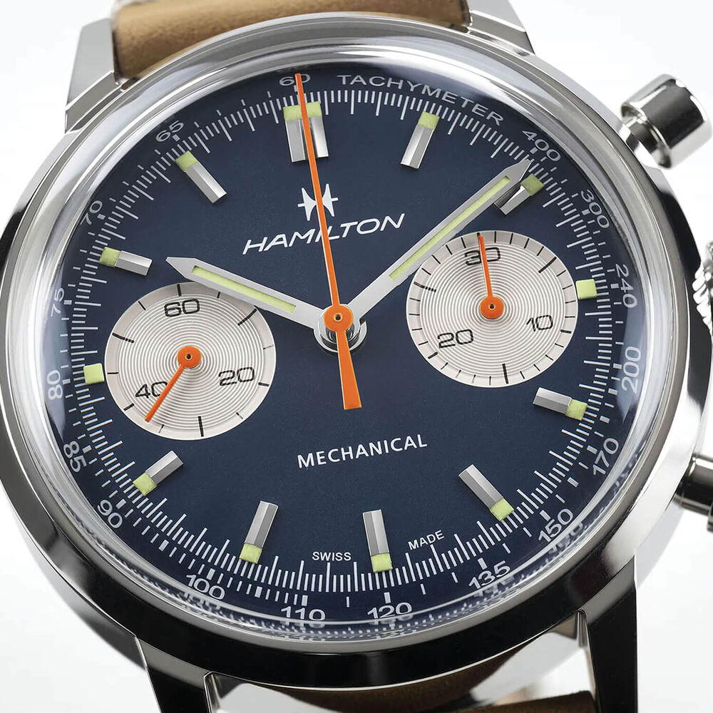 Hamilton American Classic 40mm Blue Dial Brown Leather Strap Chronograph Watch