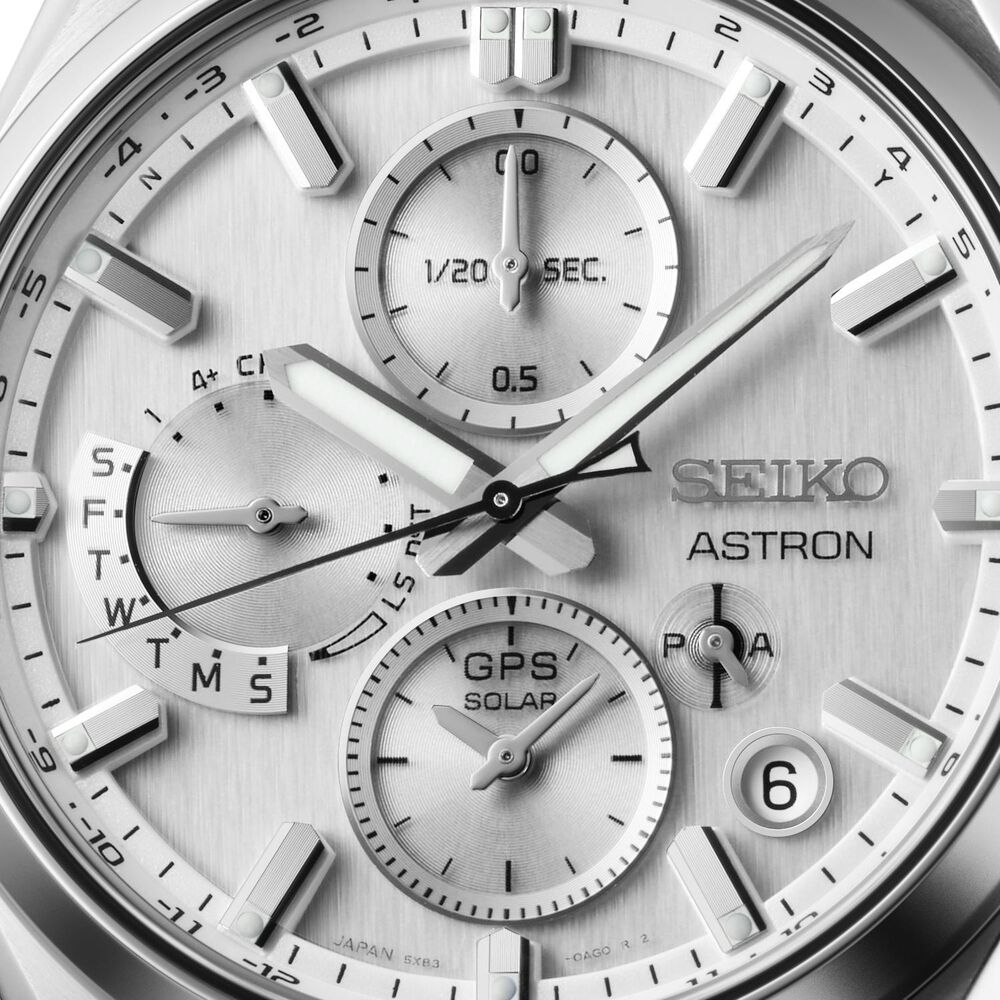 Seiko Astron GPS Solar 5X Dual-Time Chronograph 42mm Silvery White Dial Titanium Bracelet Watch
