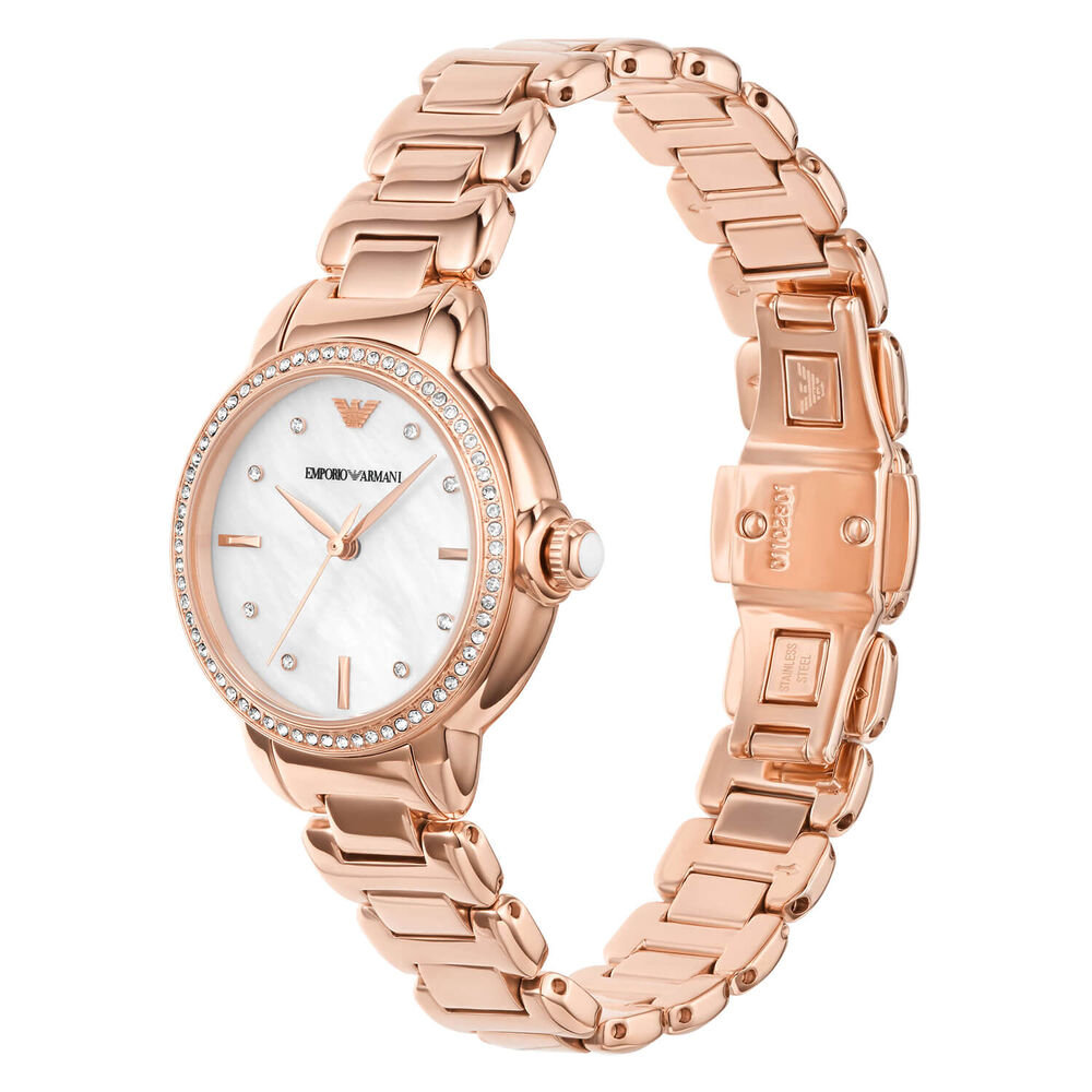 Emporio Armani 32mm Cubic Zirconia Bezel Rose Gold Bracelet Watch