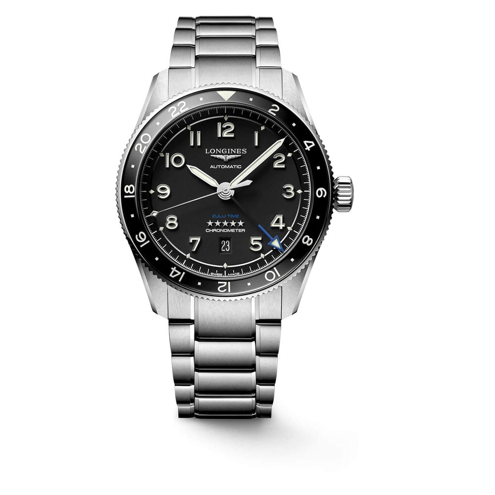Longines Avigation Spirit Zulu 42mm Automatic Black Dial Black Bezel Steel Case Bracelet Watch