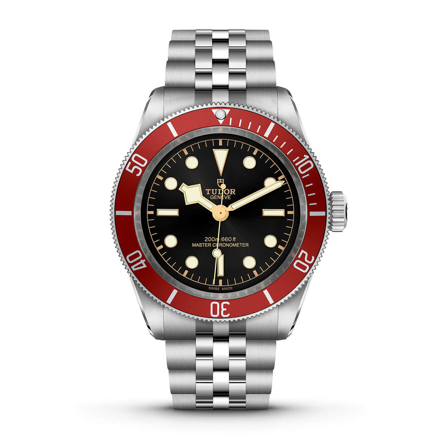 TUDOR Black Bay Heritage 41mm Black Dial Burgundy Bezel 5 Link Bracelet Watch
