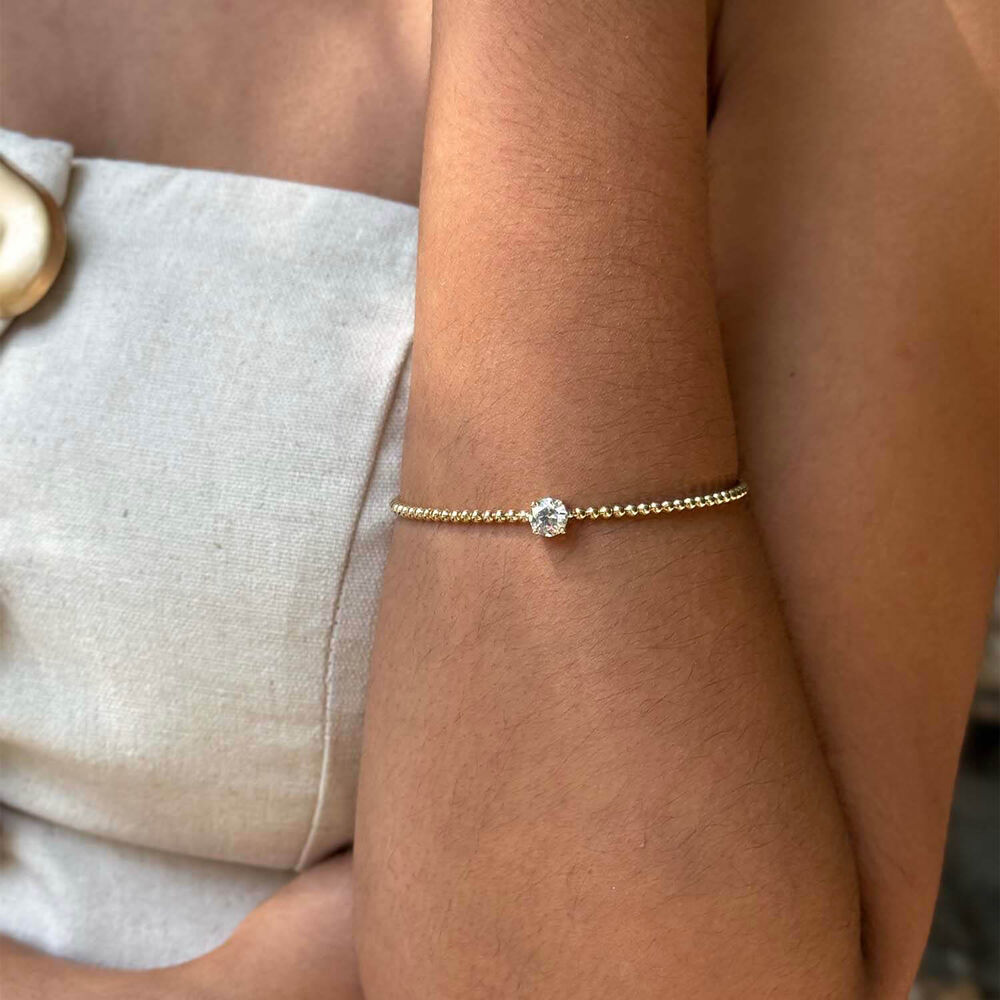 Born Granules 9ct Yellow Gold Lab Grown 1.00ct Round Diamond Beaded Bangle