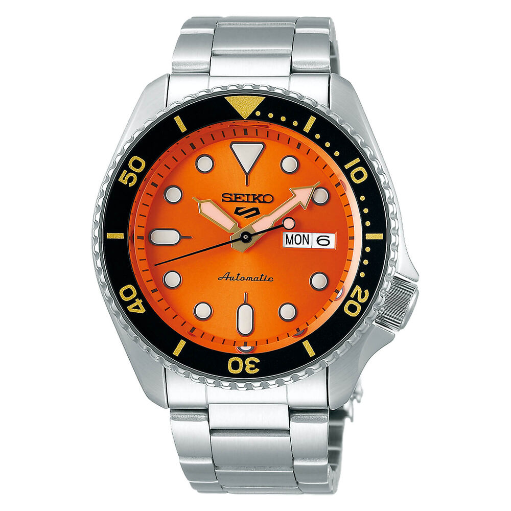 Seiko 5 Sports 42.5mm Orange Dial Stainless Steel Bracelet Watch