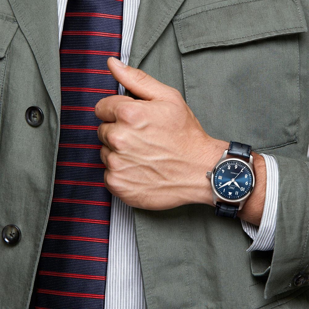 IWC Schaffhausen Pilot's 36mm Blue Dial Leather Strap Watch image number 6