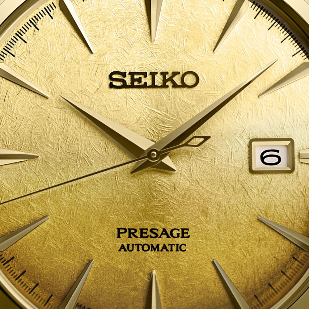 Seiko Presage 40.5mm Gold Dial Yellow Gold PVD Case Bracelet Watch