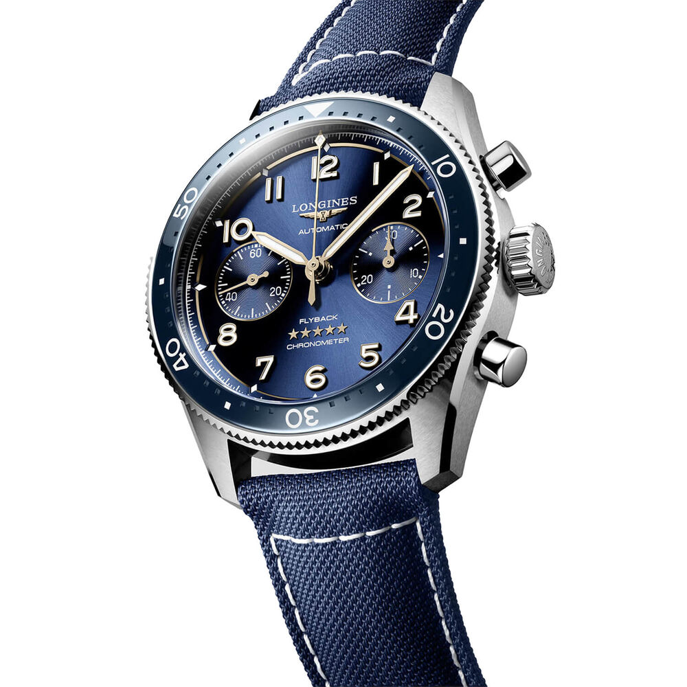Longines Spirit Flyback 42mm Blue Chronograph Dial Blue Strap Watch image number 2