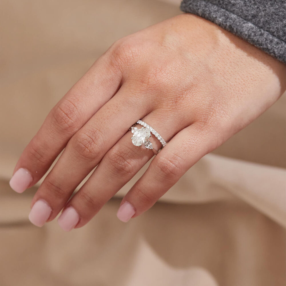 Born Platinum 2.40ct Lab Grown Oval Centre & Pear Sides Diamond Ring image number 8
