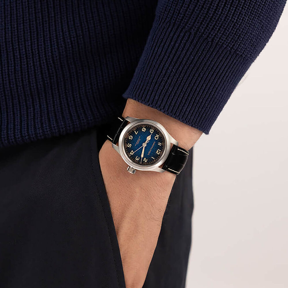 Hamilton Khaki Field Murph 38mm Blue Dial Black Leather Strap Watch