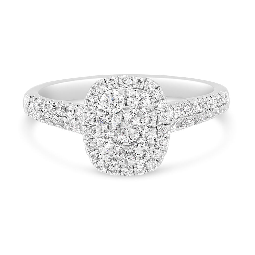 18ct White Gold 0.74 Carat Diamond Cluster Engagement Ring