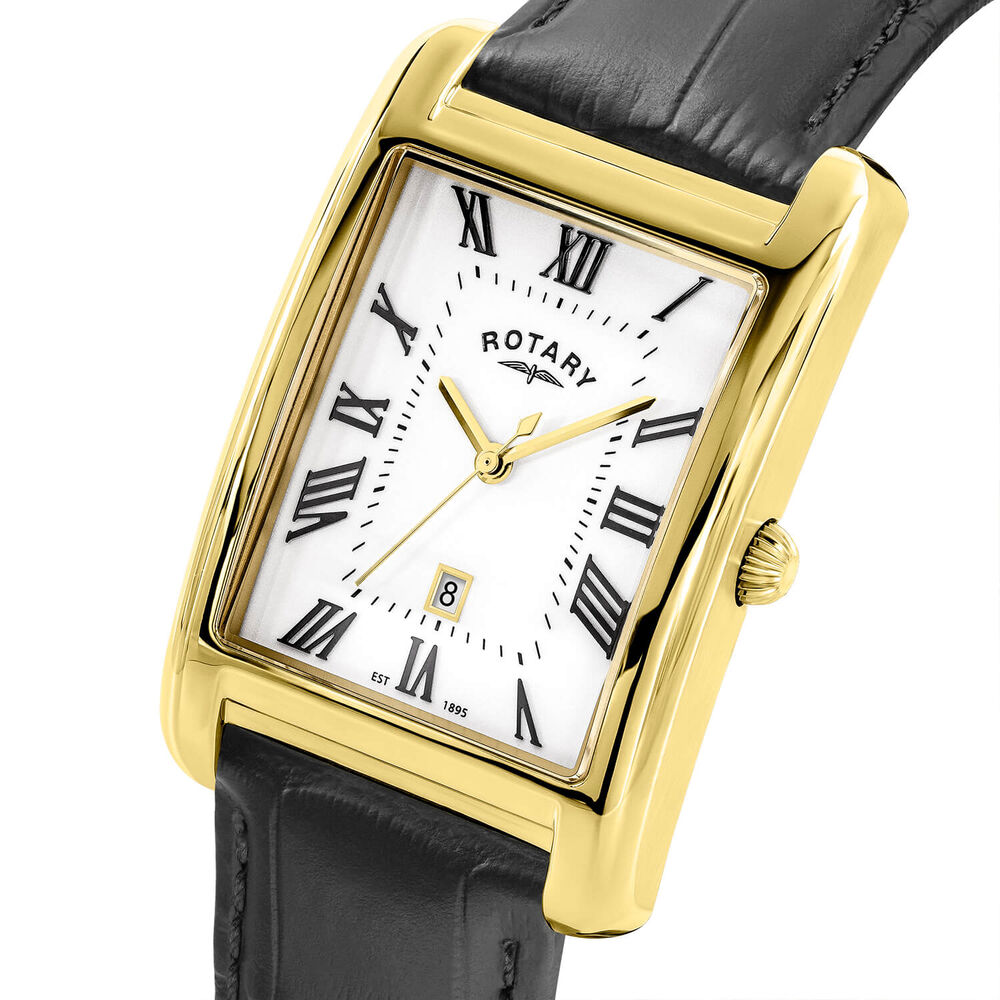 Rotary Heritage Astoria 29x36mm White Dial Gold PVD Case Black Leather Strap Watch