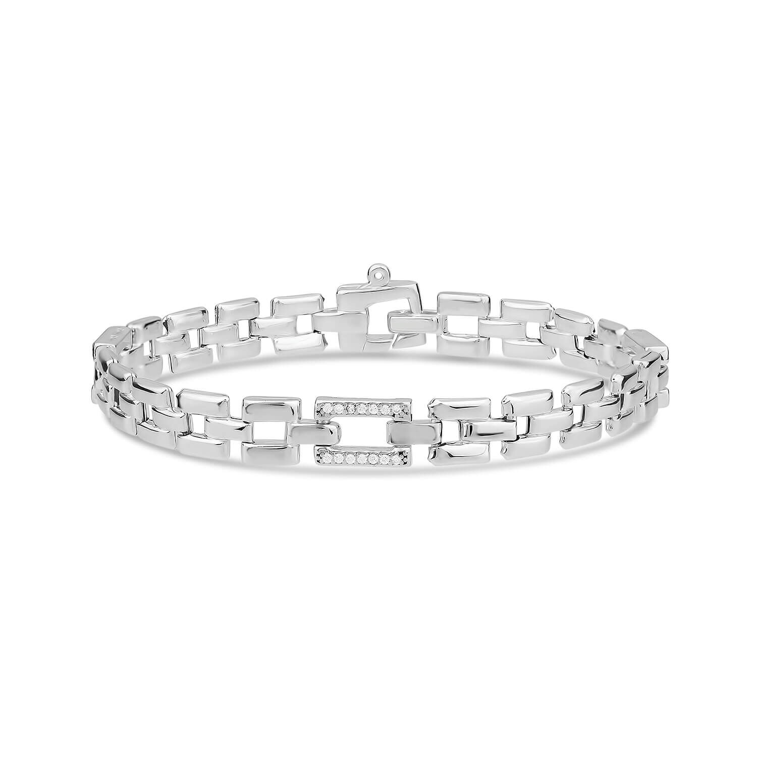 Sterling Silver Cubic Zirconia Brick Link Bracelet