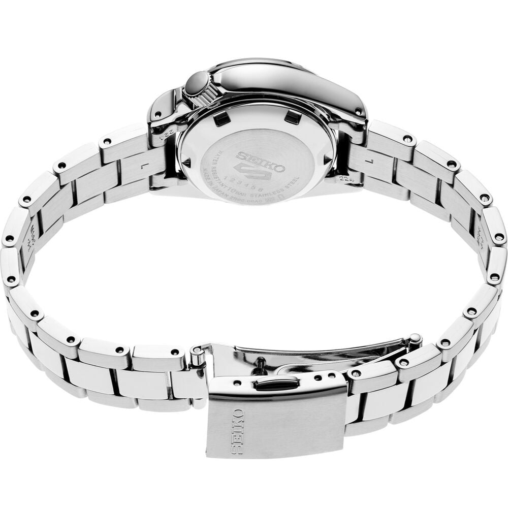 Seiko 5 Sports Compact 28mm Blue Dial Stainless Steel Bracelet Watch image number 3